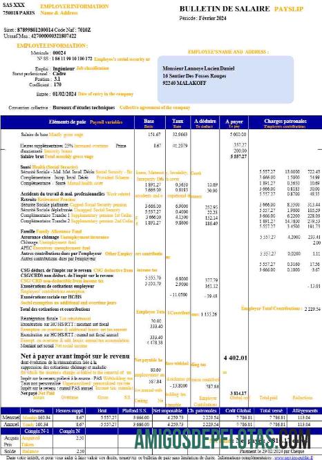 Realista Modelo de recibo de pagamento da França (em francês) em formatos Word e PDF.pdf, 1